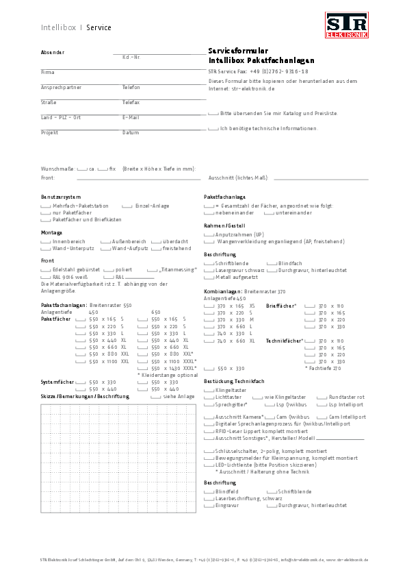 STR Intellibox Serviceformular