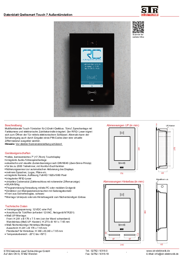 Qwiksmart Touch 7 Datenblatt