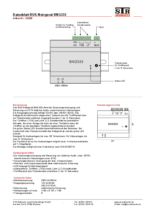 Datenblatt BNG333 Bus-Netzgerät