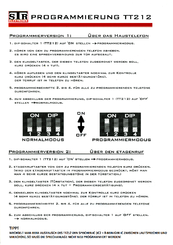 TT212 Anschluß und Programmierung